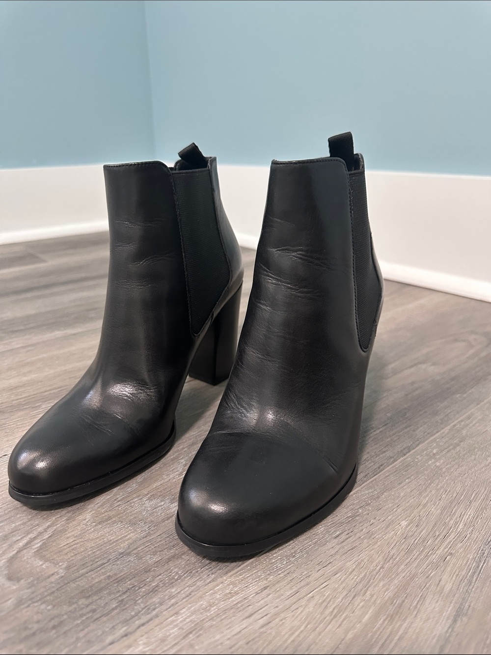 Michael Kors Black Leather Chelsea Ankle Boots with Block Heel